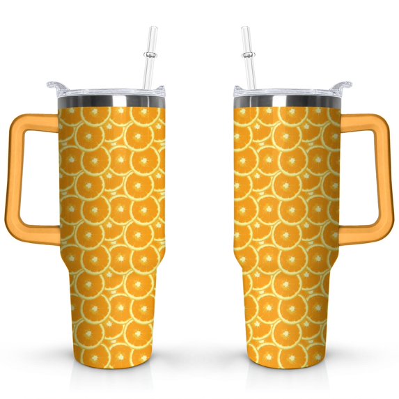 40oz Yellow Lemon Pattern Stainless Steel Flip Straw Tumbler Spill Proof Travel Cup Double Wall Vacuum Insulated Coffee Mug with Top Handle