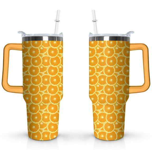 40oz Yellow Lemon Pattern Stainless Steel Flip Straw Tumbler Spill Proof Travel Cup Double Wall Vacuum Insulated Coffee Mug with Top Handle