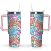 40oz Yellow Lemon Pattern Stainless Steel Flip Straw Tumbler Spill Proof Travel Cup Double Wall Vacuum Insulated Coffee Mug with Top Handle