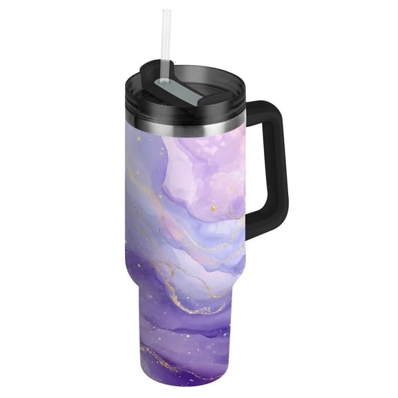 40oz insulated car cup with handle and straw suitable for all ages Stainless steel vacuum insulated cup. Soft Purple Marble Vortex