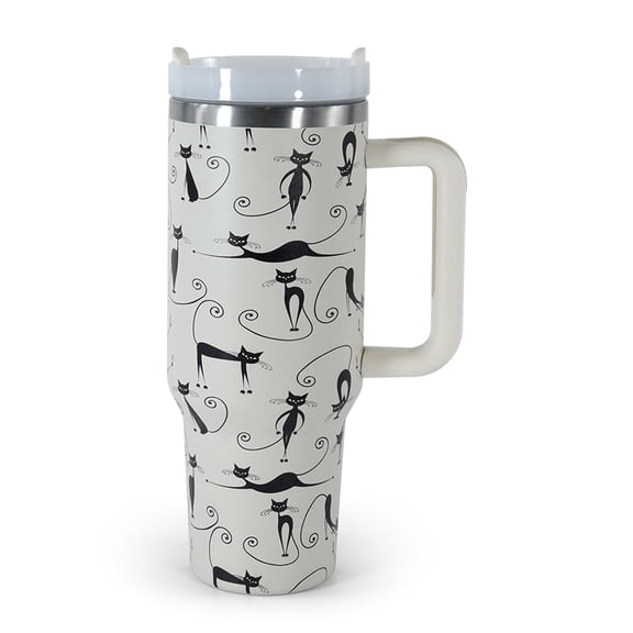 40oz tumbler with handle stainless steel insulated mug with straw gift for birthday party Dancing Cat