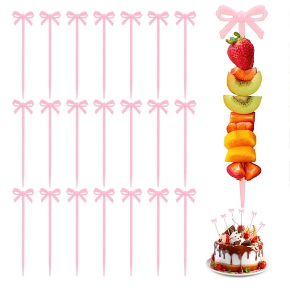 40pack Pink Party Food Sticks,Long Fruit Skewers,Durable Plastic Cocktail Picks,Cupcake Toppers Fancy Toothpick for Cupcakes,Sandwiches