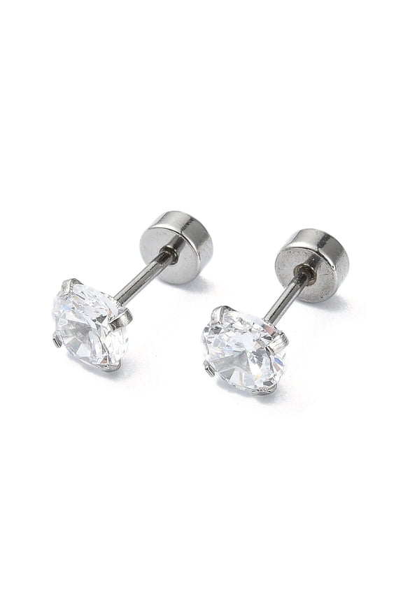 40pc 304 Stainless Steel Crystal Rhinestone Ear False Plugs Gauges Earrings for Women Men Stainless Steel Color 5mm