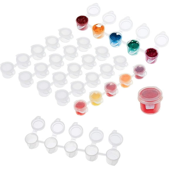 40pc 40 Strips 200 Pots Paint Pots Strips 3ml/ 0.1oz Mini Paint Pot Pod Strips Arts Crafts Plastic Storage Containers for Schools Summer Camps Birthdays Art Festivals