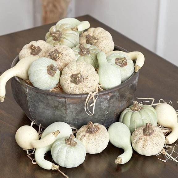 Factory Direct Craft Artificial Green and Cream Pumpkins and Gourds, 40 Pieces