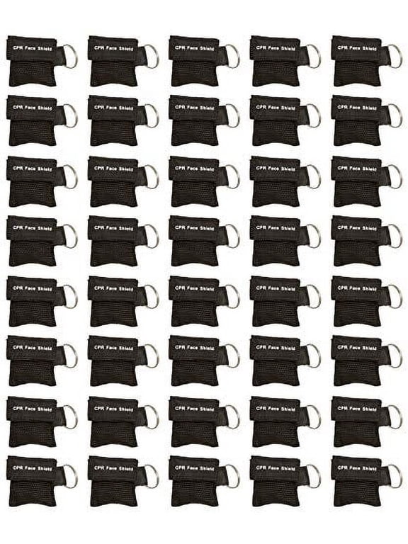 40pc CPR Mask Keychain Emergency Kit CPR Face Shields for First Aid AED Training Child and Adult CPR Breathing Barrier (Black)