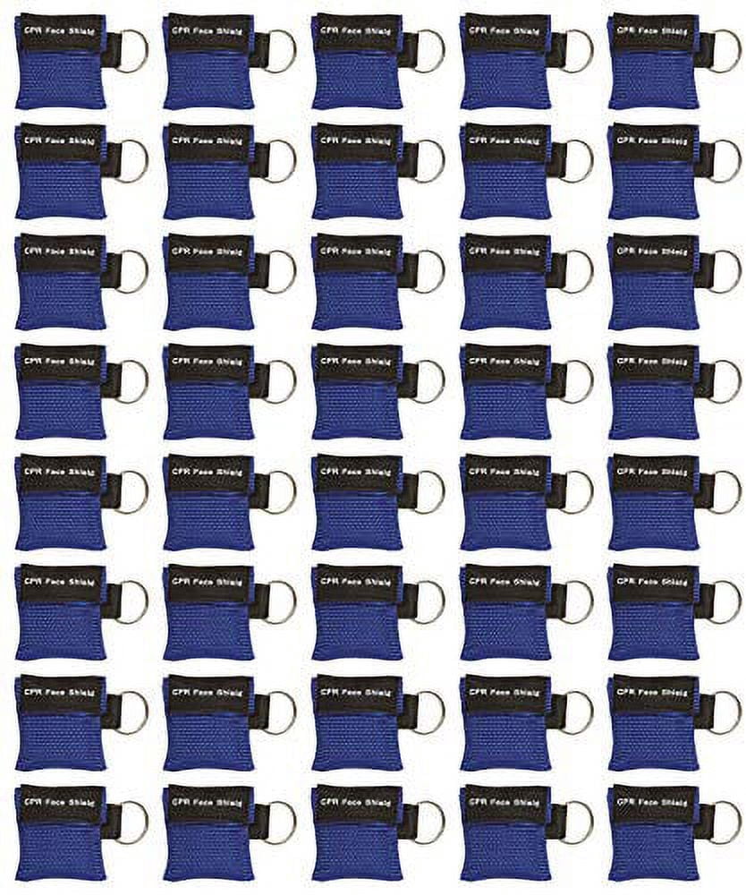 40pc CPR Mask Keychain Emergency Kit CPR Face Shields for First Aid AED Training Child and Adult CPR Breathing Barrier (Blue)