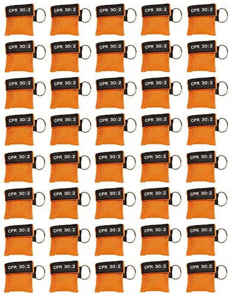 40pc CPR Mask Keychain Emergency Kit CPR Face Shields for First Aid AED Training Child and Adult CPR Breathing Barrier (Orange)