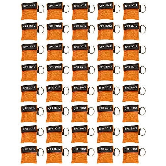 40pc CPR Mask Keychain Emergency Kit CPR Face Shields for First Aid AED Training Child and Adult CPR Breathing Barrier (Orange)