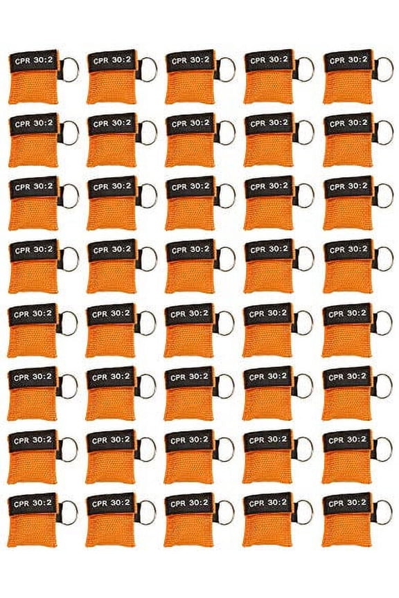 40pc CPR Mask Keychain Emergency Kit CPR Face Shields for First Aid AED Training Child and Adult CPR Breathing Barrier (Orange)
