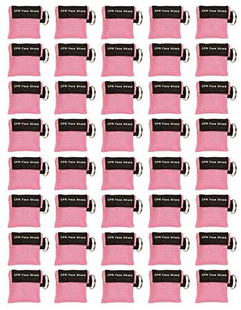 40pc CPR Mask Keychain Emergency Kit CPR Face Shields for First Aid AED Training Child and Adult CPR Breathing Barrier (Pink)