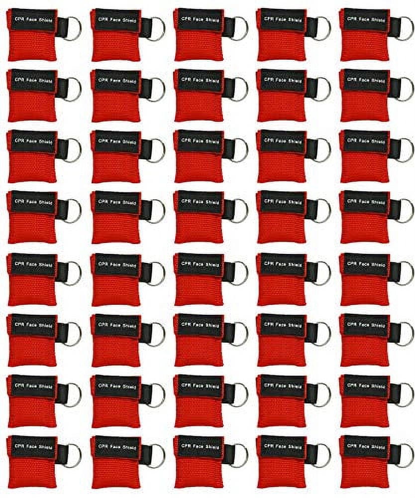40pc CPR Mask Keychain Emergency Kit CPR Face Shields for First Aid AED Training Child and Adult CPR Breathing Barrier (Red)