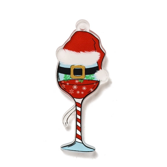 40pc Christmas Theme Printed Opaque Acrylic Pendans Wine Glasses 43.5x17.5x2.5mm Hole: 1.8mm