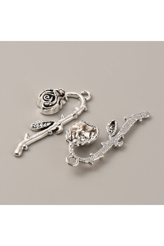 40pc Gothic Tibetan Style Alloy Pendants Antique Silver Rose Pattern 39x16x5mm Hole: 2mm