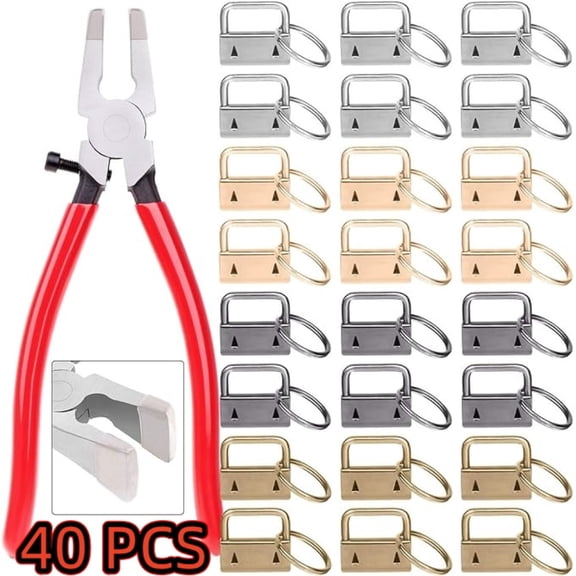 40pc Key Fob Hardware Set - 1 Inch Keychain Hardware with Pliers for Wristlet, Lanyard & Key Chain Making Supplies