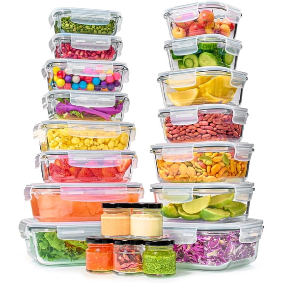 40-Piece Glass Food Storage Containers with Airtight Locking Lids, Leakproof Stackable BPA-Free Meal Prep Boxes Microwave & Oven Safe