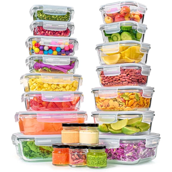 40 Piece Glass Food Storage Containers and Bowls with Airtight Lids, Stackable Leakproof Meal Prep Lunch Boxes for Kitchen Pantry Refrigerator Storage