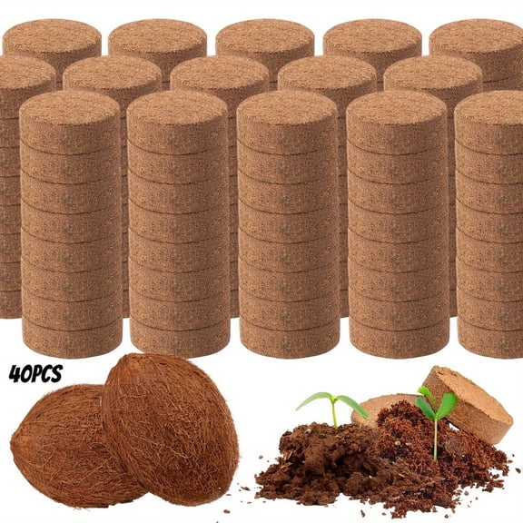 40pcs, 1.2-Inch Diameter Compressed Coconut Fiber Cubes, 8x Expansion Ratio, Round Pure Coconut Coir Without Manure, Mixed Colors