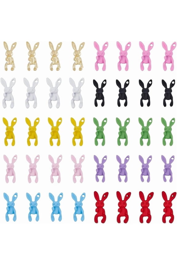 40pcs 10 Colors Spray Painted Alloy Charms Rabbit Mixed Color 14x6.8x2mm Hole: 1mm 4pcs/color creative