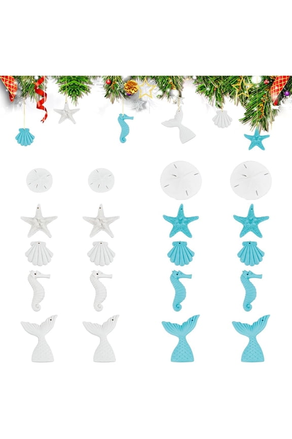 40pcs 10 Styles Beach Ocean Themed Ornaments Pendants Bulk Starfish Seashell Decorative Resin Ocean Sea Ornaments Nautical Coastal Hanging Decorations for Holiday Party Favor Home Bathroom