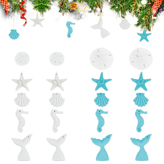 40pcs 10 Styles Beach Themed Ornaments Pendants Bulk Starfish Seashell Decorative Resin Ocean Sea Ornaments Nautical Coastal Hanging Decorations
