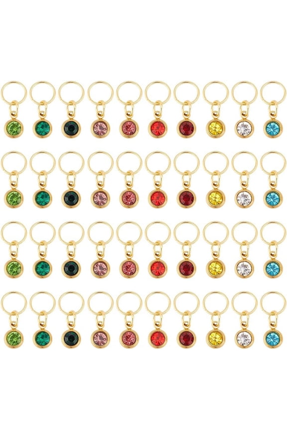 40pcs 10 color PVD Vacuum Plating Real 18K golden Plated 201 Stainless Steel Rhinestone Charms Birthstone Charms Flat Round Mixed color 8.5x6x3mm Hole: 6.4mm 4pcs/color