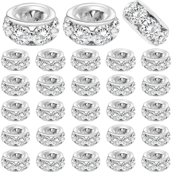 40pcs 12mm Large Hole Rhinestone European Beads, Crystal Rondelle Spacer Beads Round Loose Beads for Snake Chain Bracelet DIY Jewelry Making, Hole: 8mm