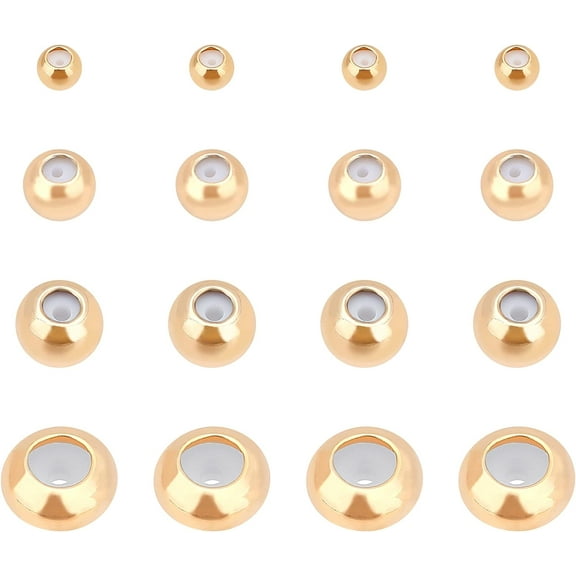 40pcs 18K Gold Plated Beads Mixed Size Gold Plated Rubber Spacer Stopper Bead Charm for DIY Bracelets Jewelry Makings