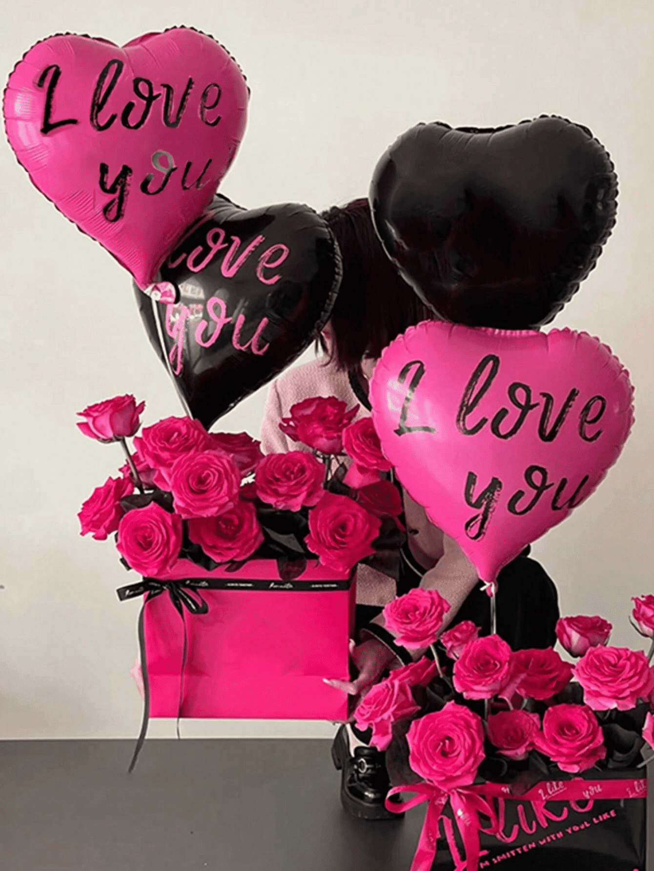 KINNO 40pcs 18-Inch Heart-Shaped Foil Balloons, Rose Black, I Love You, Party Decoration Confession of love balloons