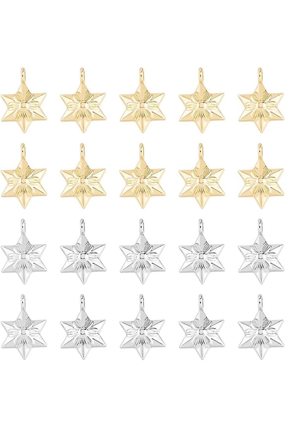 40pcs 2 Colors Alloy Star Charm Star of David Charms Small Star Shape Charm with Flower Pattern