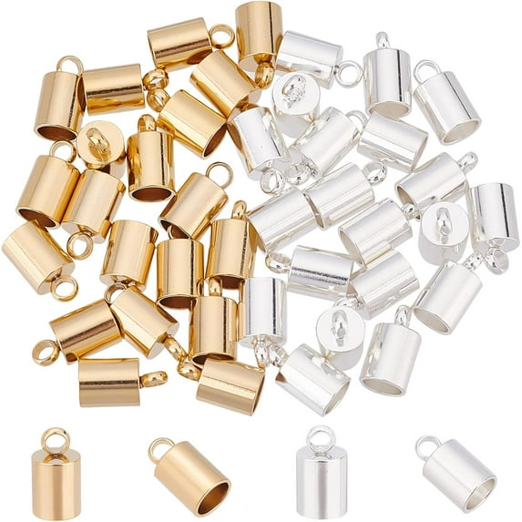 40pcs 2 Colors Column Cord Ends 201 Stainless Steel End Caps 4mm Inner Diameter Smooth End Caps Terminators Cord Finding for Jewelry Making Kit Colorful