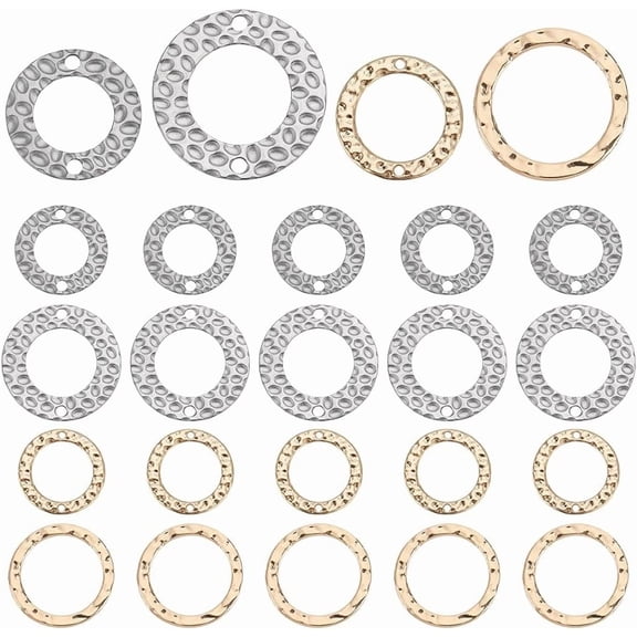 40pcs 2 Sizes Linking Rings Jewellery Connectors Glod Plated Circle Pendants Textured Charm Links