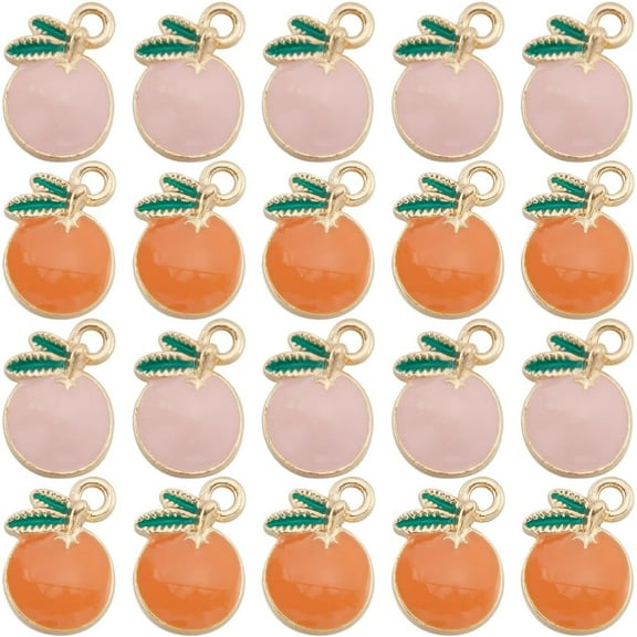 40pcs 2 colors Alloy Enamel Pendants Cadmium Free & Lead Free Orange Light golden Mixed color 16x12x4mm Hole: 2mm 20pcs/color