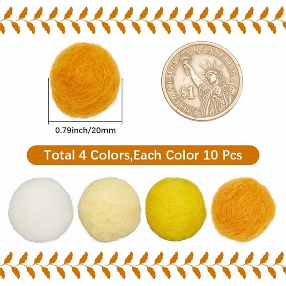 40pcs 20mm Yellow Pom Poms Craft Wool Felt Balls Craft Wool Felted Small Gold Light Khaki Fuzz Puff Pompoms Balls Crafts Bulk for Cats Wedding Home Easter Christmas Ornaments Accessories DIY