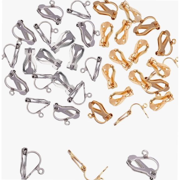 40pcs(20pairs) Stainless Steel Clip-on Earrings Golden & Stainless Steel Color Earrings Findings Clip-on Earring Converter Components for DIY Earring,About 12mm Long,1.2mm Hole