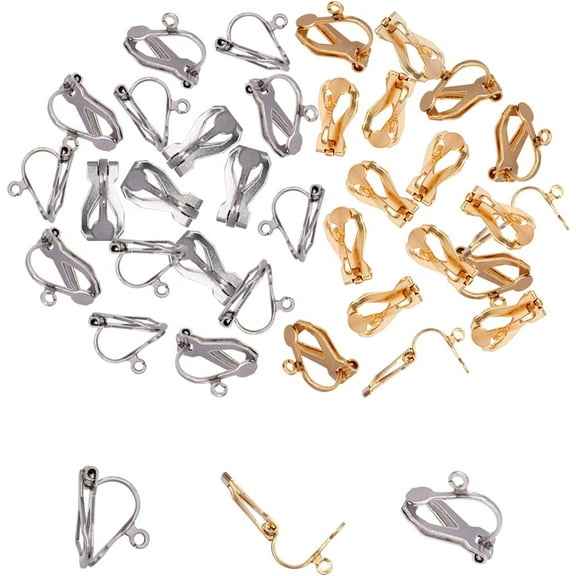 40pcs(20pairs) Stainless Steel Clip-on Earrings Golden & Stainless Steel Color Earrings Findings Clip-on Earring Converter Components for DIY Earring,About 12mm Long,1.2mm Hole