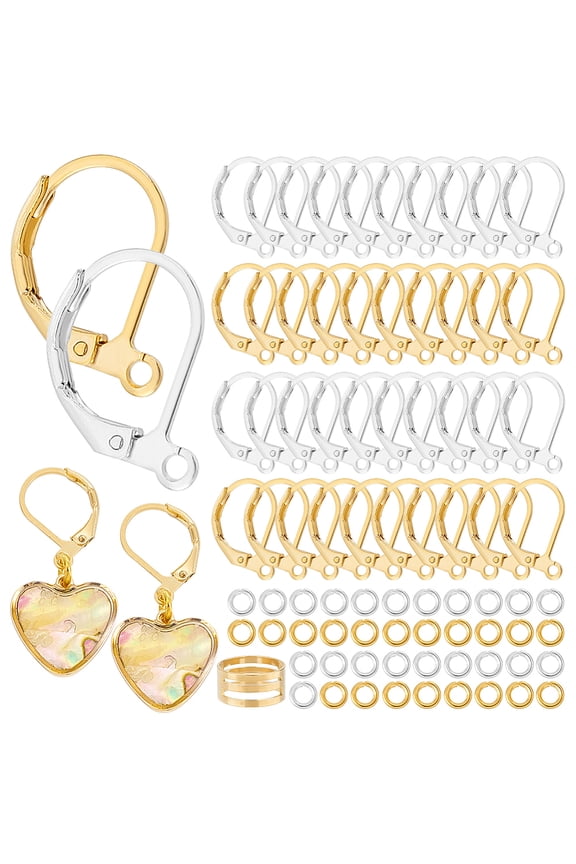 40pcs 24K Gold & 925 Sterling Silver French Earring Hooks Earwires Open Loop Dangle Ear Wire Findings with 40pcs Open Jump Rings