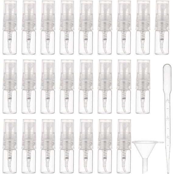 40pcs 2ml Mini Fine Mist Spray Bottle Refillable Sample Bottle with Transparent Plastic Lid 10pcs Dropper and 4pcs Funnel for Perfume Lotion Travel