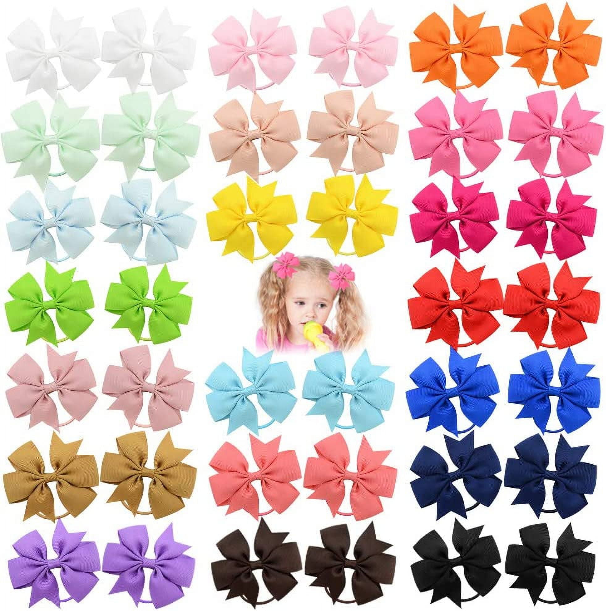 40pcs 3.5 Inches Baby Girls Hair Bows Hair Ties Elastic Headband Ponytail Holder Hair Band Hair