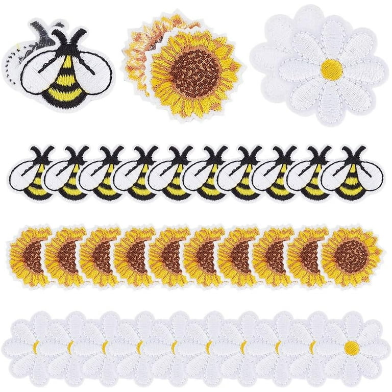 40pcs Style Bee Iron on Patches Embroidery DIY Sew Applique Repair Daisy  Badge Flower Applique Clothing Iron on Patches Sunflower Badge for Clothing 