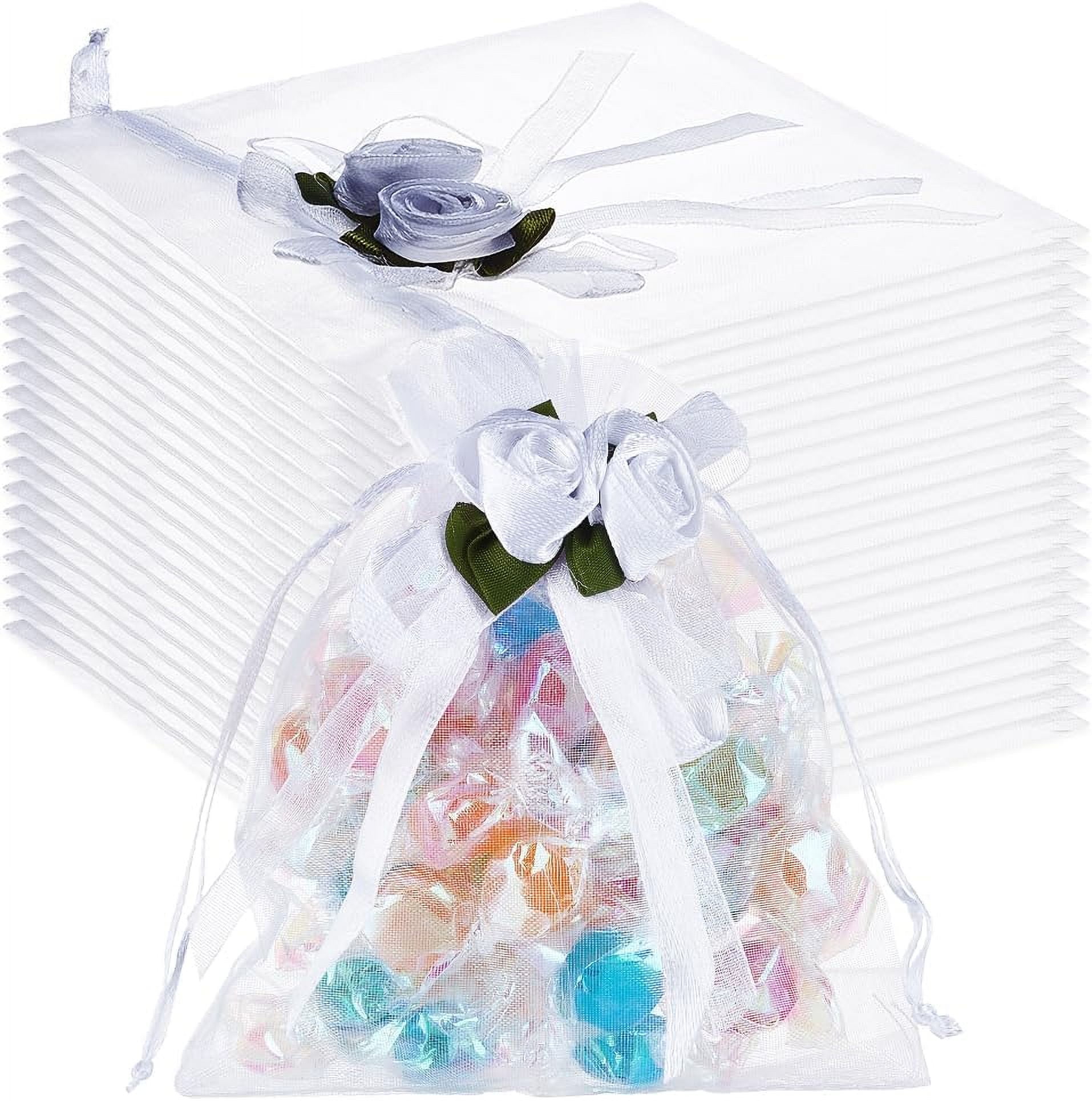40pcs 3D Flower Organza Drawstring Bags Candy Storage Bags Rectangle ...