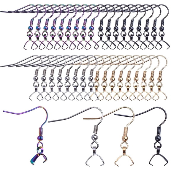 40pcs 4 ColorsStainless Steel Earring Hooks Hypoallergenic Earrings Hooks with Pendant Clasp Ear Wire Buckle Clasp Fish Hooks for DIY Jewelry Earrings Making Supplies