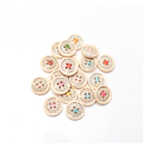 40pcs 4 Hole 15mm Applique Pattern Wooden Button for DIY Sewing Handmade Scrapbooking