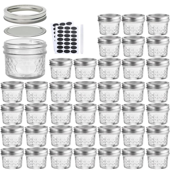 40pcs-4oz Mason Jars for Kitchen Organizers And Storage, Canning Jars with Regular Lids, Ideal for Jam, Honey, Wedding Favors, Shower Favors, DIY Spice Jars.Local Warehouse