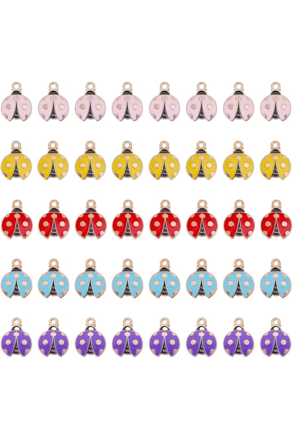 40pcs 5 Colors Enamel Lucky Ladybug Charms Beetles Animals Charm Bulk for Jewelry Making Charms Earrings Necklace DIY Crafts Ladybug Charm 0.7 x0.6 x0.1inch