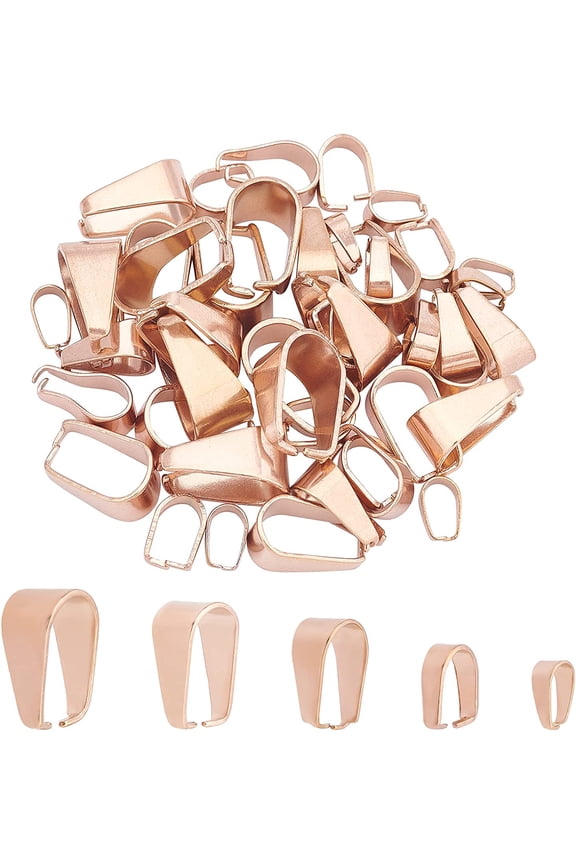 40pcs 5 Sizes Rose Gold Pendant Bails Snap On Bails Pinch Bails Clasp Stainless Steel Bails Pendant Connector Findings for Pendant Necklace Jewelry Making 7-13mm