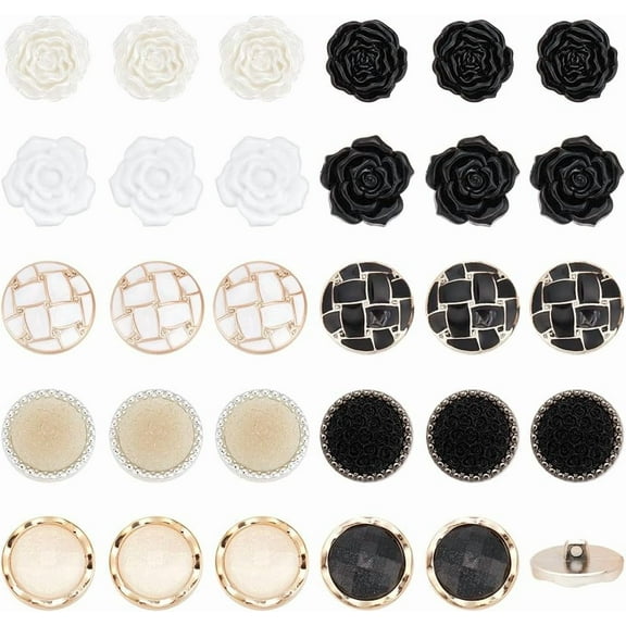 40pcs 5 Style Rose Flower Buttons Enamel Plastic Buttons Round Flat Rose Buttons Sewing Garment Buttons Decorative Buttons for Jackets Sweaters Wedding Dresses Hair Accessories