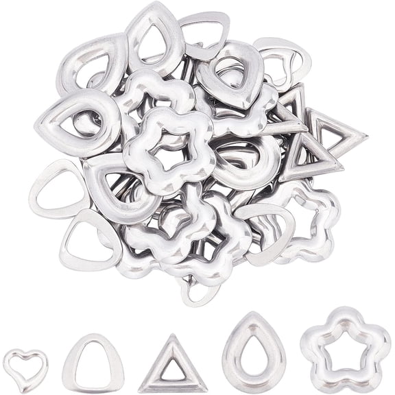 40pcs 5 Styles Triangle/Teardrop/Flower/Heart Linking Rings Stainless Steel Linking Charms Metal Link Connectors for Necklace Jewelry Making Stainless Steel Color Gray