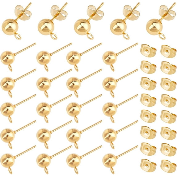 40pcs 6mm 304 Stainless Steel Stud Earring Findings Ball Stud Earrings Gold Color Earrings Metal Ear Studs