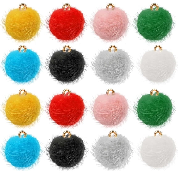 40pcs  8 Colors Round Fluffy Pompoms Charms Colorful Fabric Faux Fur Ball Pendants Metal Fluffy Pom Pom Ball Charms for Tassel Earrings Keychains Jewelry Making Decor